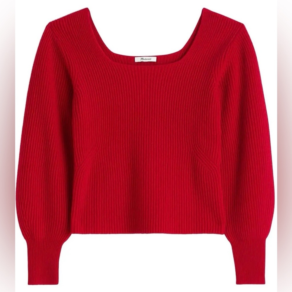 Madewell Leyton Square-Neck SoftWool Sweater Cashmere Blend - Bright Cherry XXS